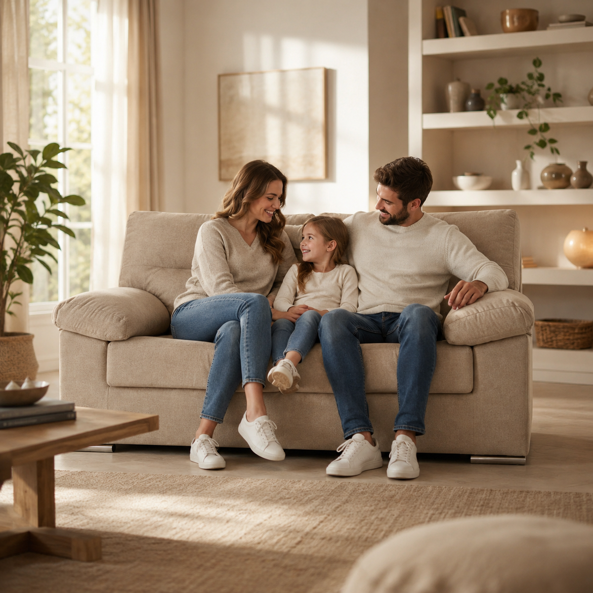 Sofá LINA 2 plazas beige en un salón acogedor