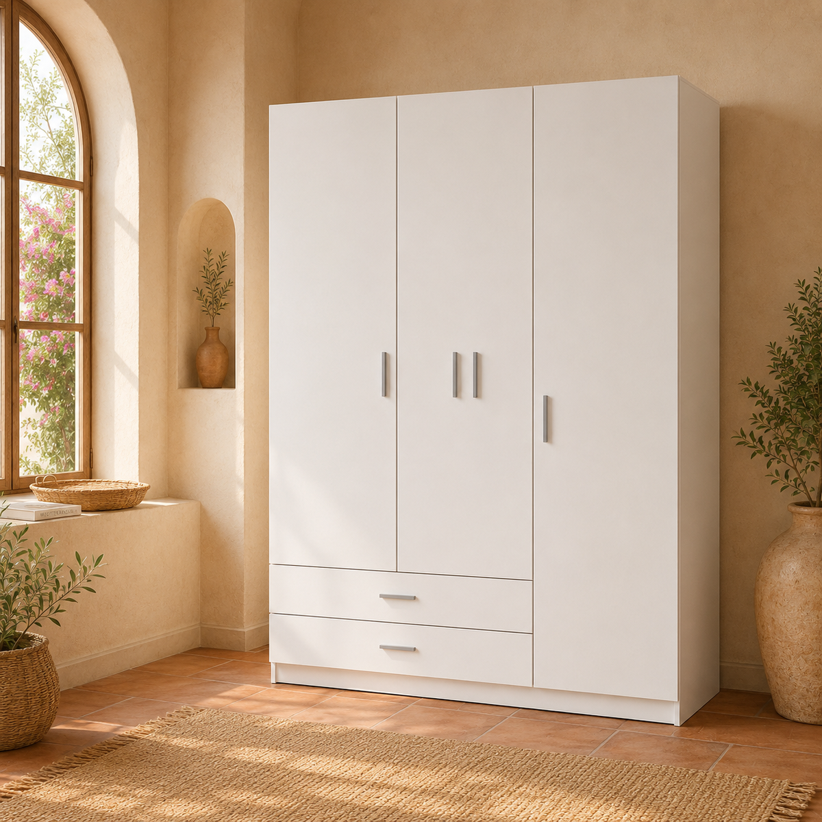 Armario Ropero 3 Puertas 150×200×52cm · Barra Colgador + 2 Estantes