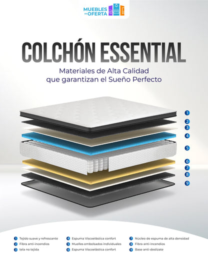 Pack Colchón Essential 25cm + Canapé Abatible Reforzado