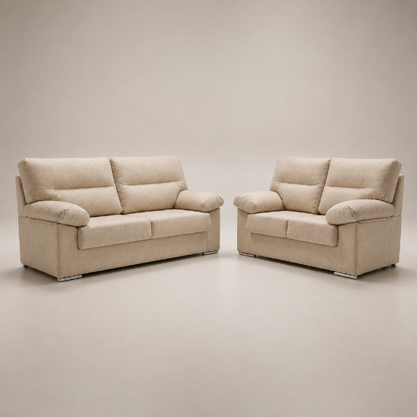 sofá LINA 2 plazas 140cm tapizado tela antimanchas estructura madera reforzada salón
