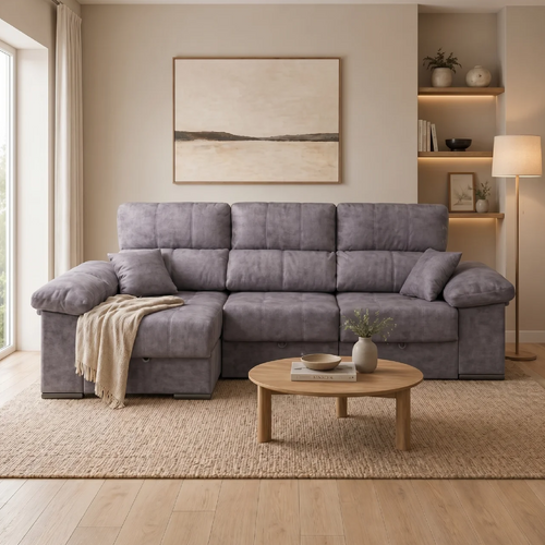 Sofá Cama ROMA 3 Plazas 285cm Arcón Integrado y tapizado tela