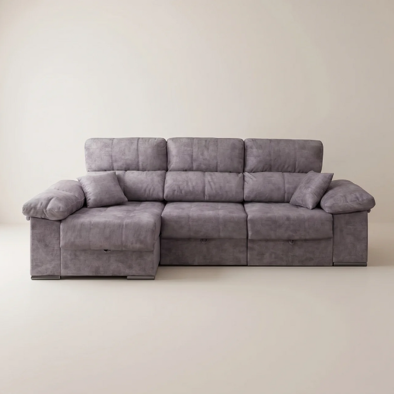 Sofá Cama ROMA 3 Plazas · Apertura Diaria · Arcón Integrado · 285×102×150 cm · Tapizado Tela