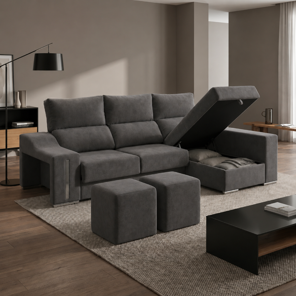 Sofá Chaiselongue ROMEO 265cm Arcón Integrado · a elegir Izq/Der