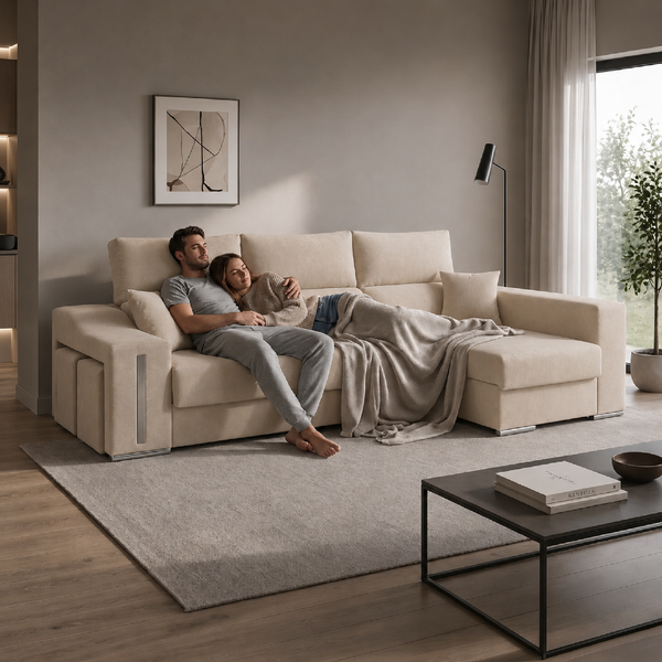 Sofá Chaiselongue ROMEO 265cm Arcón Integrado · a elegir Izq/Der