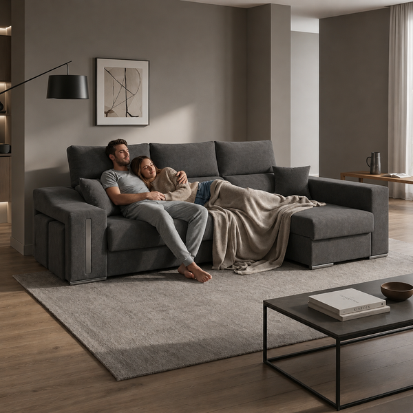 Sofá Chaiselongue ROMEO 265cm Arcón Integrado · a elegir Izq/Der