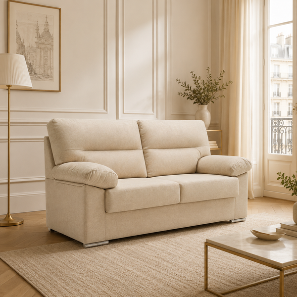 Sofa Lina 3 Plazas 180cm Tapizado Tela Antimanchas beige salón moderno