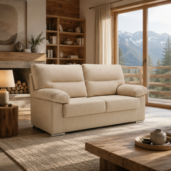Sofa Lina 3 Plazas 186cm Tapizado Tela Antimanchas beige salón