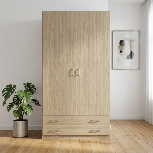 Armario Ropero 2 Puertas 100×200×52cm · Barra Colgador + 2 Estantes