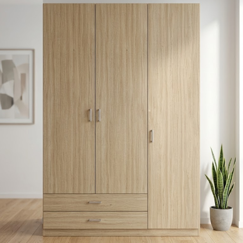 Armario Ropero 3 Puertas 150×200×52cm · Barra Colgador + 2 Estantes