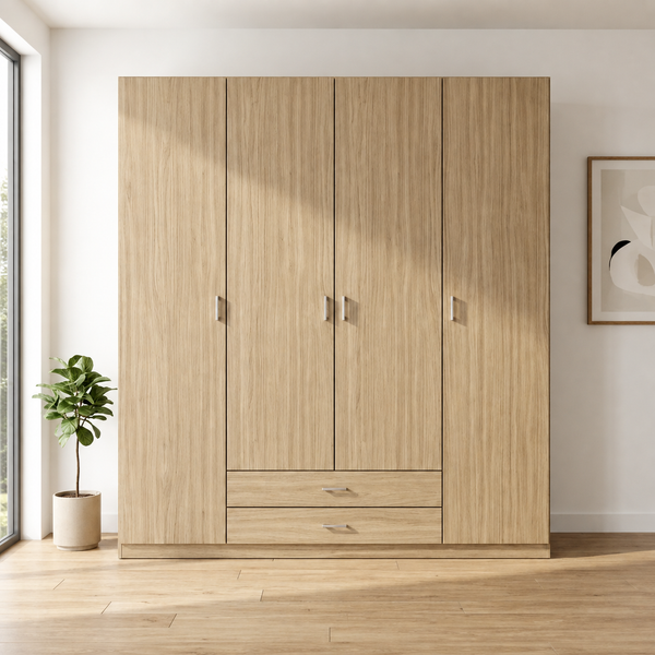 Armario Ropero 4 Puertas 200×200×52cm · Barra Colgador + 6 Estantes