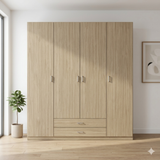 Armario Ropero 4 Puertas · Barra Colgador + 3 Estantes · Cierre Suave · Acabado en Madera · 180×200×52 cm
